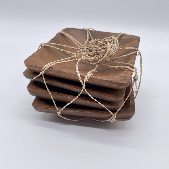 Set of 4 BEEKMAN Small Wooden Bowls Rustic Square Snack Nut Dish 4” Philippine - Picture 1 of 5